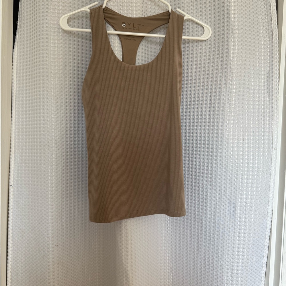 BYLT Basics Tan Fitted Cut Out Tank Top